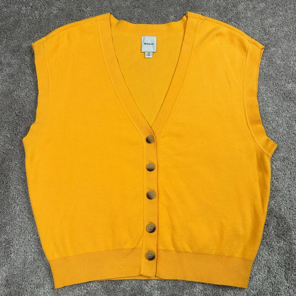 Maeve Anthropologie Slouchy Cardigan Sweater Vest Orange XS Oversized V Neck
